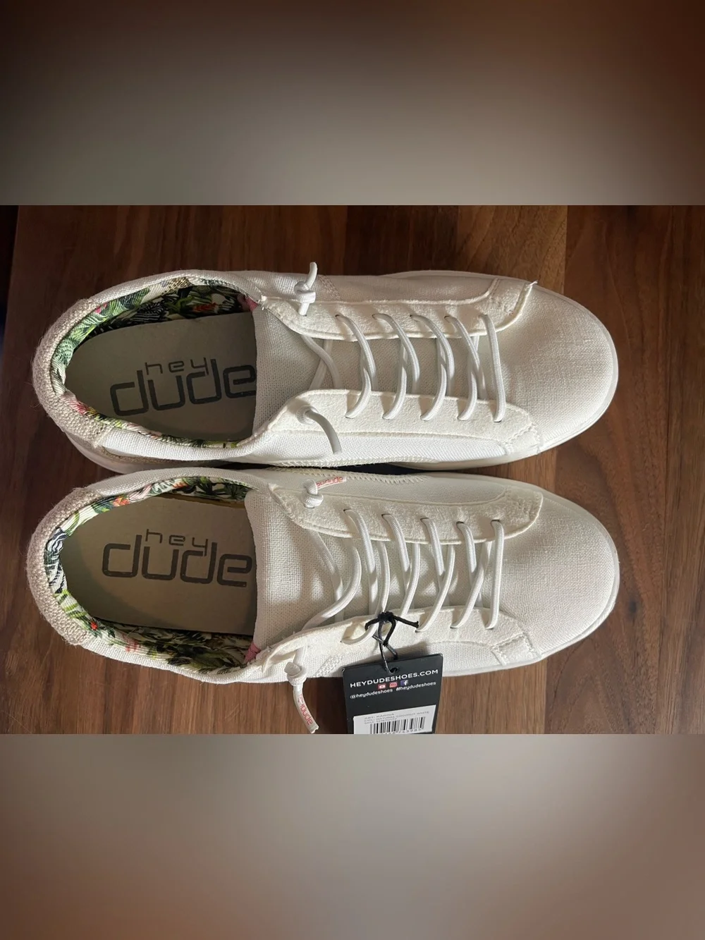 Hey Dude Women’s White Canvas Sneakers with Tropical Lining
